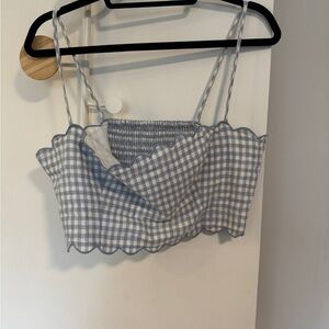 Reformation Light Blue & White Gingham Smocked Crop Top